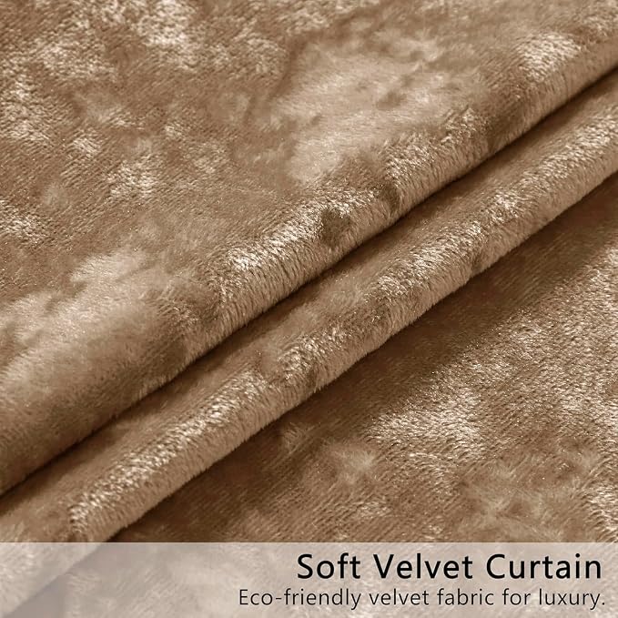 SMILETIME Amber Beige Crushed Velvet Curtains 52x96 inch Luxurious Thermal - Image 6