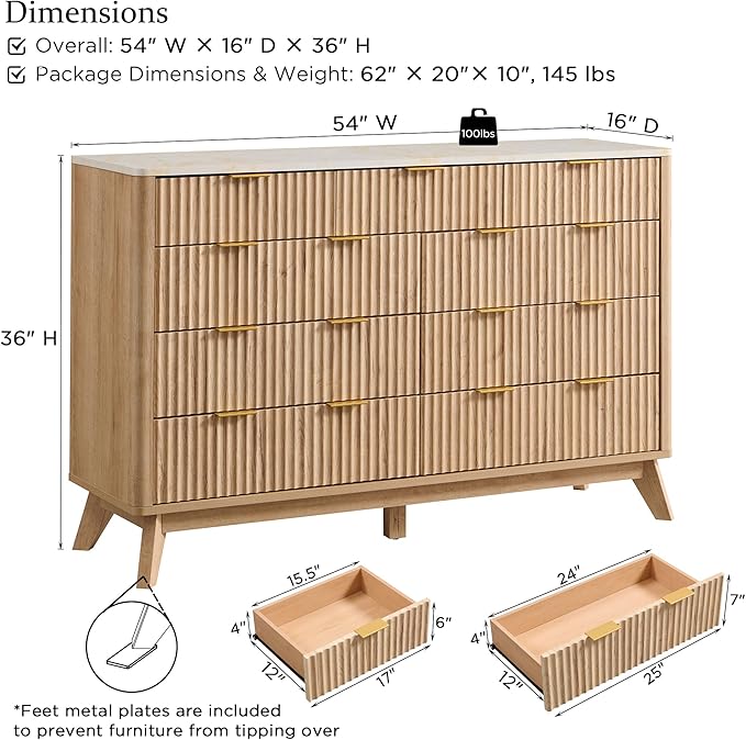T4TREAM Fluted 9 Drawer Dresser, Modern Chest of Drawers - Image 2
