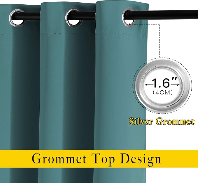 NICETOWN Sea Teal Blackout Curtains 102 inch Length, Grommet Energy Saving - Image 2