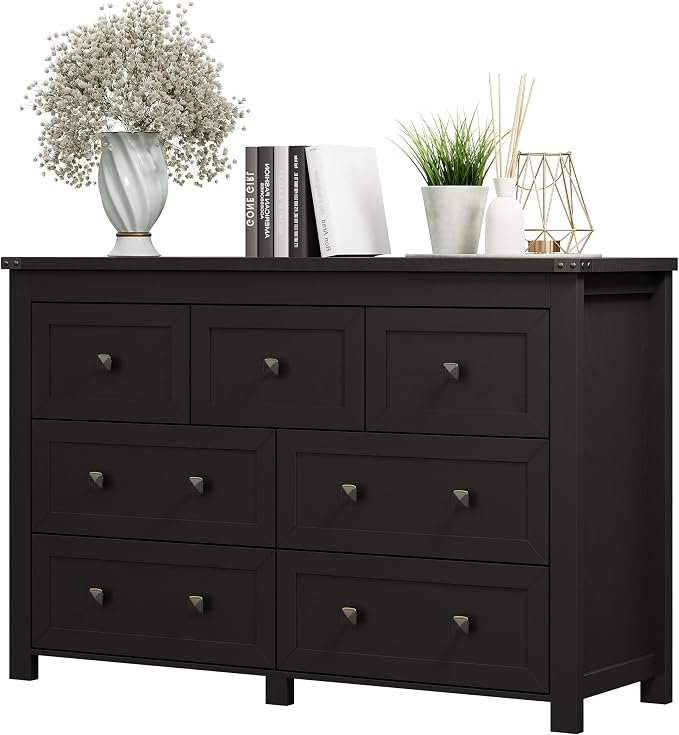 7 Drawer Dresser for Bedroom, Farmhouse Wood Chest of Drawers, Wide TV Stand by Xixini