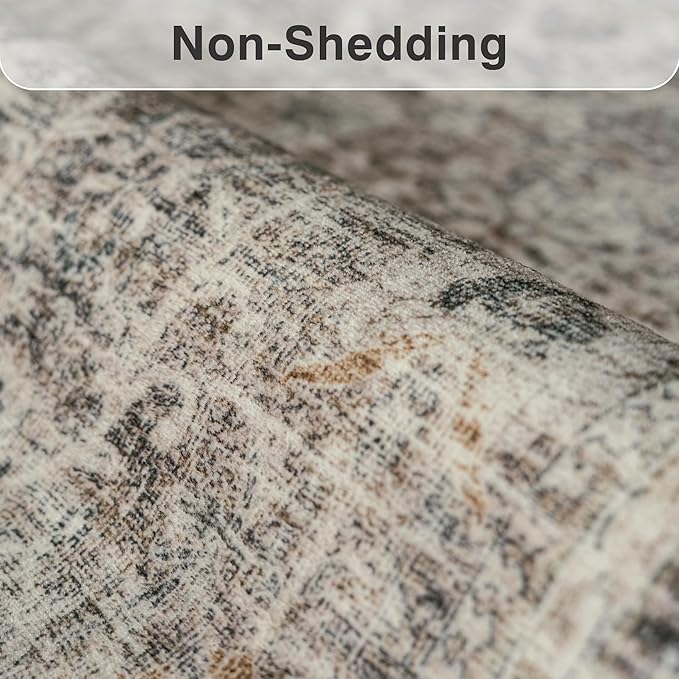 FMFUNCTEX 5x7 Washable Area Rug Neutral Vintage Taupe Non Slip Low Pile - Image 6