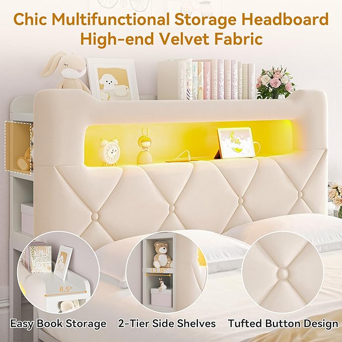 Queen Upholstered LED Bed Frame - Image 5