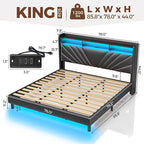 Rolanstar King Size Bed Frame, Storage Headboard - Image 2