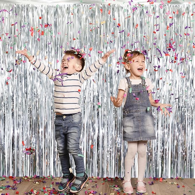 GOER 3.2 ft x 8.2 ft Metallic Tinsel Foil Fringe Curtains Party Photo Backdrop - Image 2