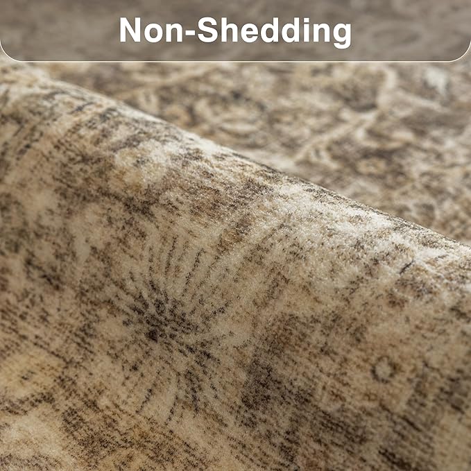 FMFUNCTEX 5x7 Washable Area Rug Neutral Vintage Brown Non Slip Low Pile - Image 7