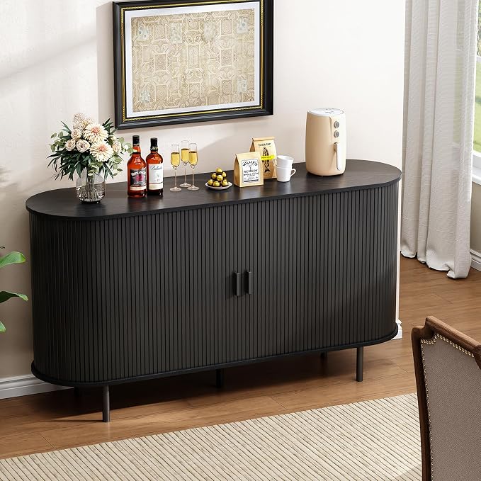 Buffet Cabinet with Storage, Fluted Sideboard Buffet with Sliding Door - Image 5