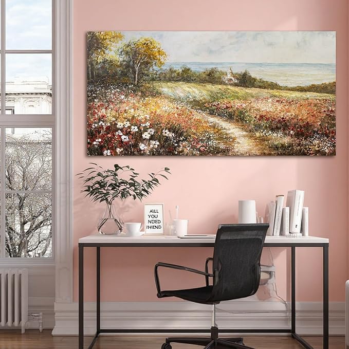 YETHEN WAL Floral Wildflower Meadow Wall Art – Countryside Cottage Landscape - Image 2