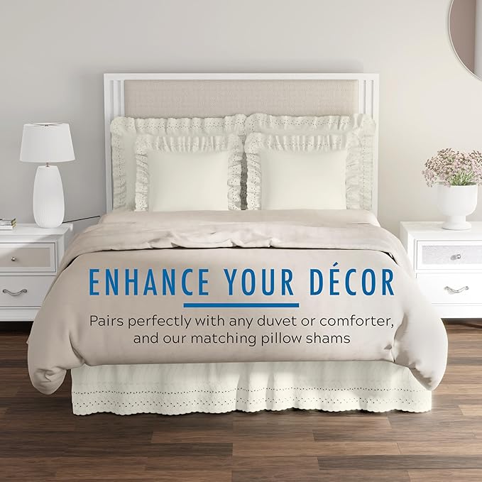 Fresh Ideas Eyelet Bed Skirt, Ruffled Design, 14 Inch Drop, Embroidered - Image 6