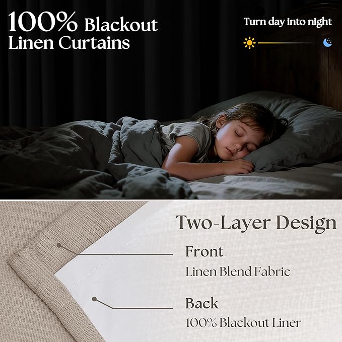 Extra Wide 70 Inch Burlywood Birch Blackout Bedroom Curtains 96 Inches Long - Image 3