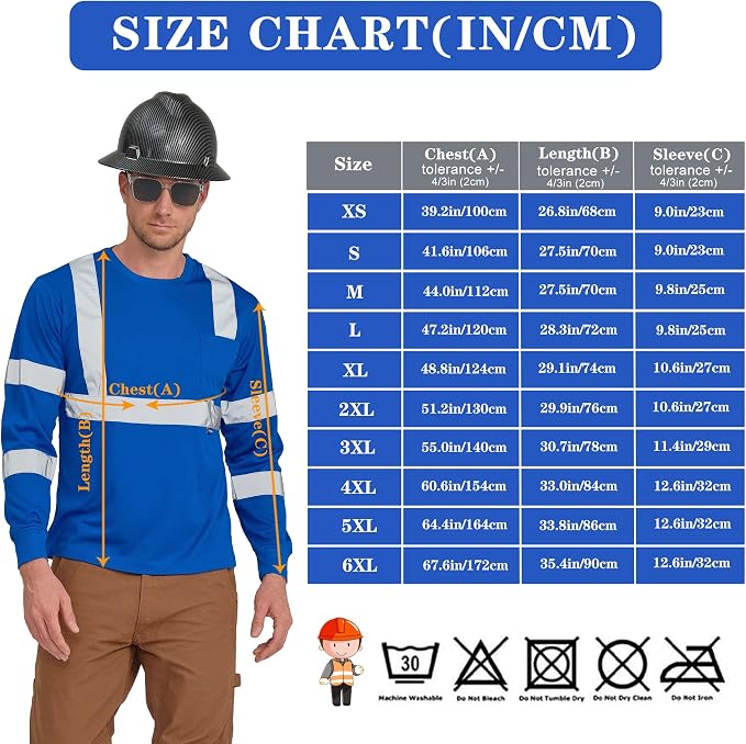 AYKRM Safety T Shirt Reflective High Visibility hi vis Long Sleeve T Shirt - Image 5