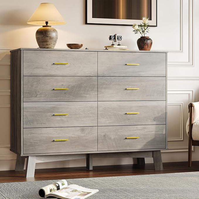 Dresser for Bedroom with 8-Drawer, X-Shape Base & Adjustable Center Leg by BORNOON