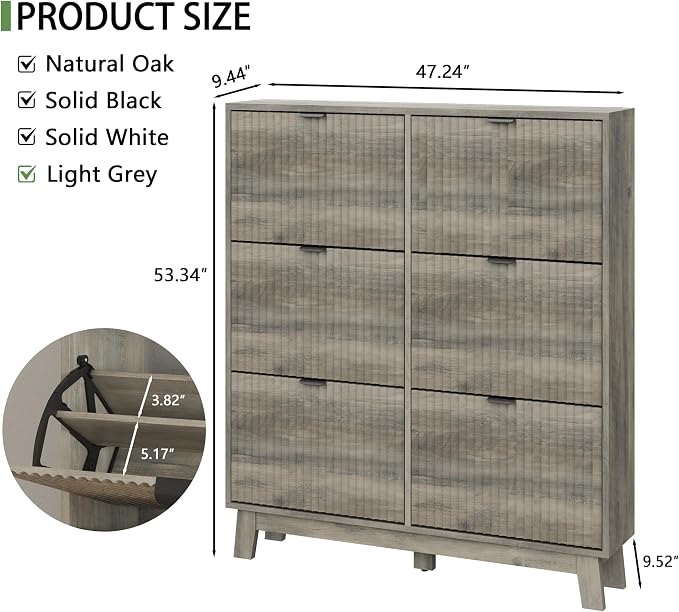 Shoe Cabinet with 6 Flip Drawers, Hidden Slim Wooden Shoe Rack Cabinet - Image 2
