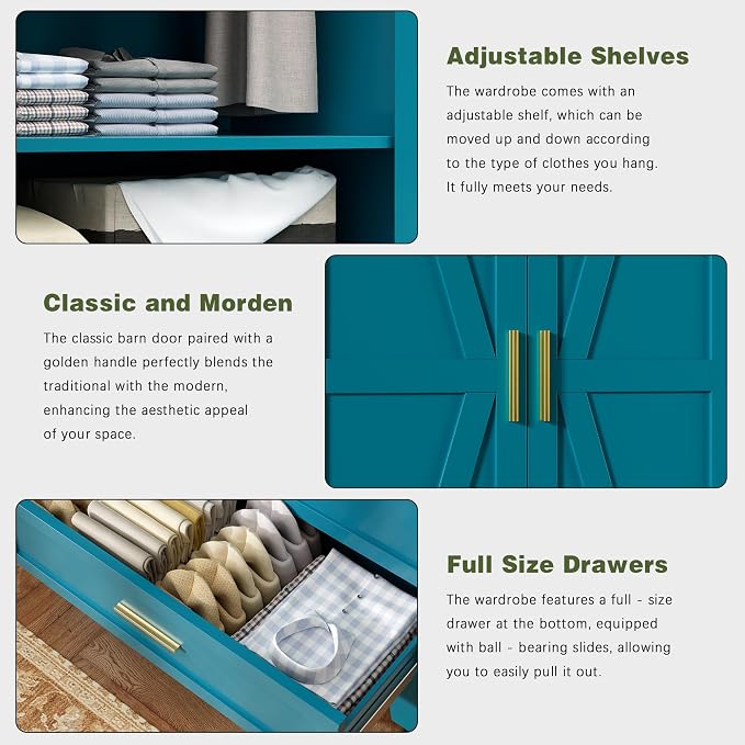 COFaR Metal Wardrobe Cabinet, 71 Farmhouse Armoire Wardrobe Closet - Image 4