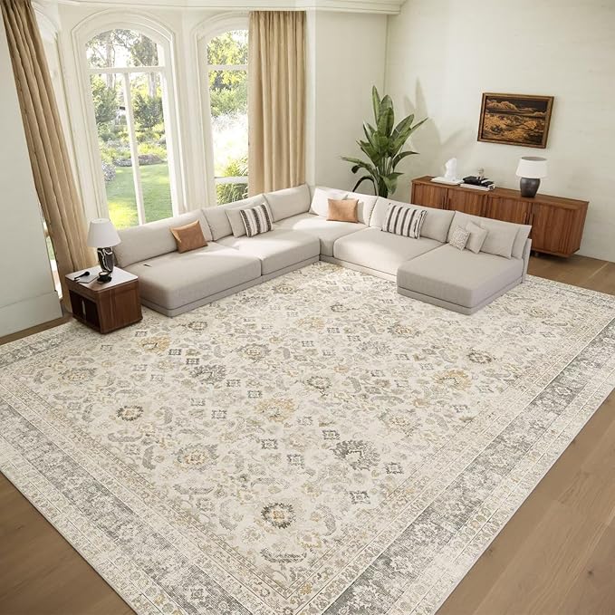 Washable 10x14 Area Rugs for Living Room, Boho Non-Slip Vintage Distress Large by Hedwior