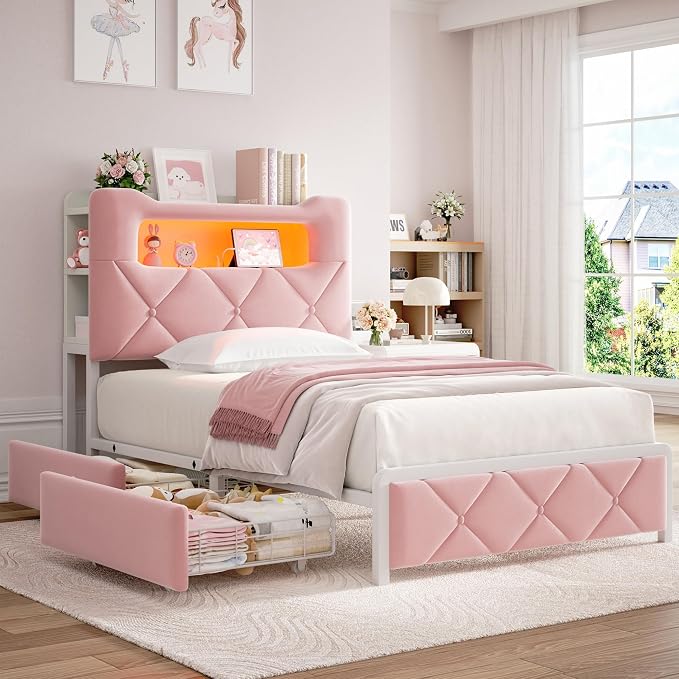Twin Upholstered LED Bed Frame - Image 8