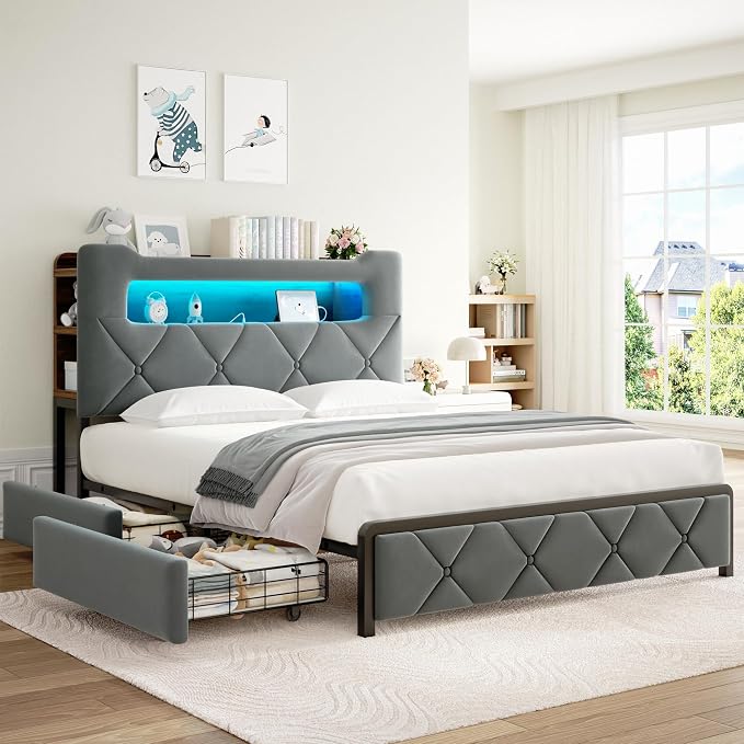 Queen Upholstered LED Bed Frame - Image 8