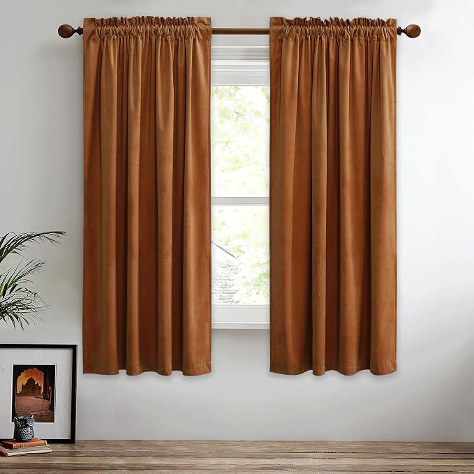 StangH Fall Burnt Orange Velvet Curtains Rod Pocket Room Darkening Drapes by StangH