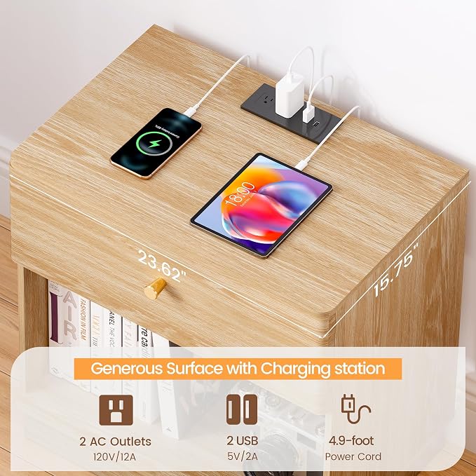 Narrow Nightstand Set of 2, Wooden Small 2 Drawer Nightstand, Slim Side End - Image 8