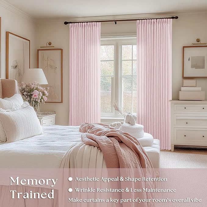 Elegant Blush Pink Semi Sheer 102 Inch Curtains Cotton Linen Textured - Image 2