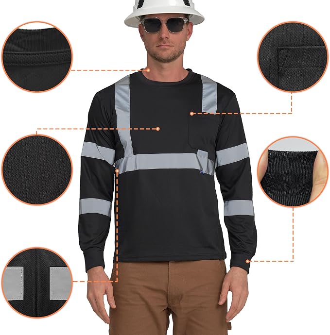 AYKRM Safety T Shirt Reflective High Visibility hi vis Long Sleeve T Shirt - Image 2