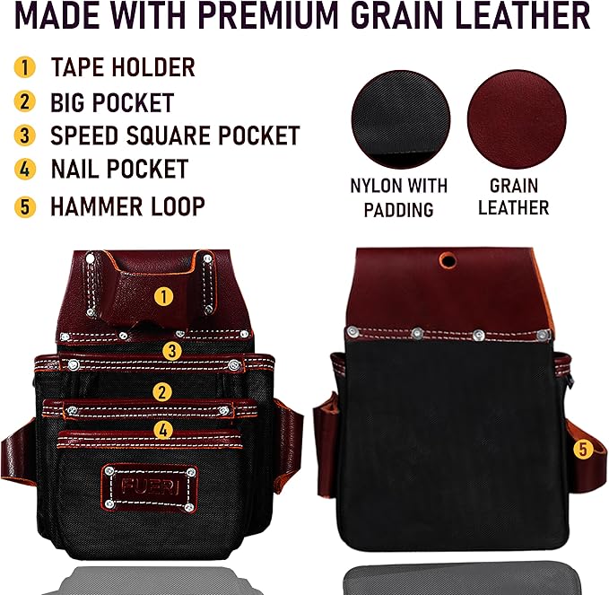 FUERI Tool Belt With Suspender Men Carpenter Pouches Construction Bags - Image 2