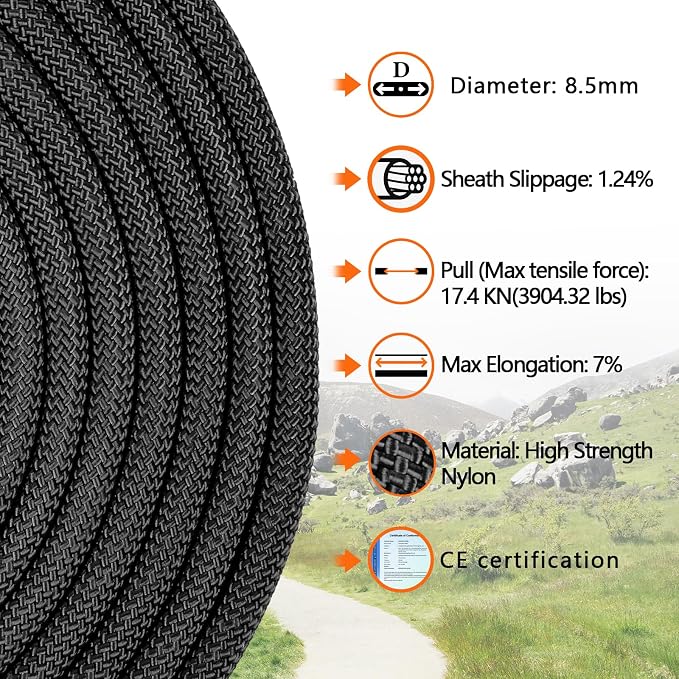 AOLEBA 8.5mm Static Climbing Rope, Outdoor Rock Climbing Ropes, Heavy Duty - Image 5