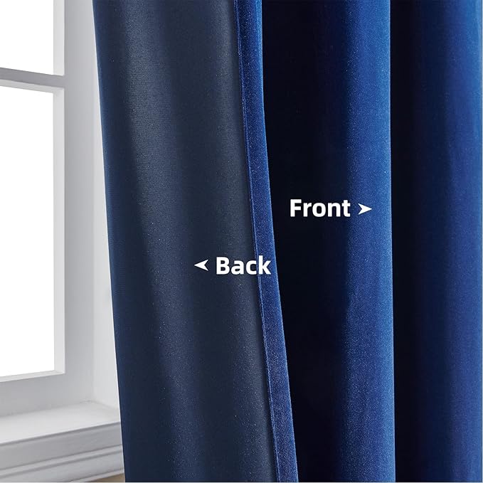 Joydeco Royal Blue Velvet Curtains 90 inch Curtains, Luxury Grommet Blackout - Image 4