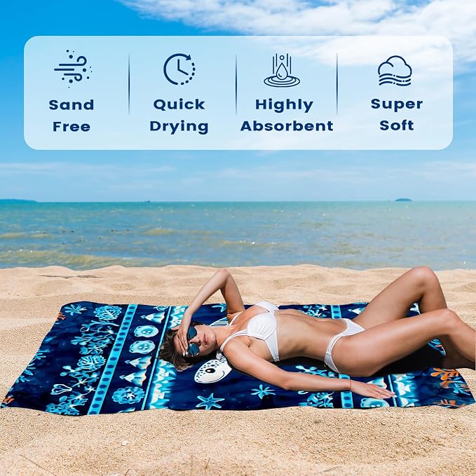 2 Pack Microfiber Beach Towel Oversized 71"x32" Sand Free Quick Dry Absorbent - Image 4