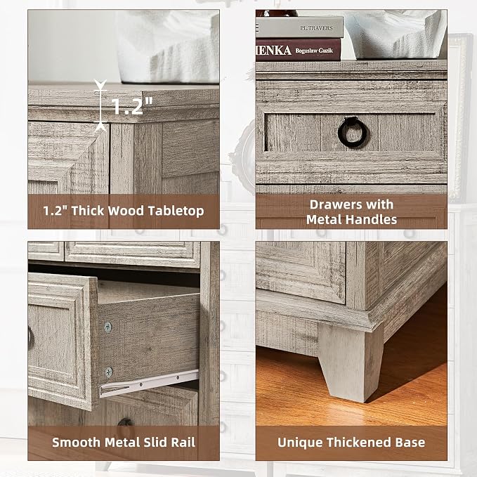 6 Drawer Dressers & Chest of Drawers, Farmhouse Vintage Oak Dresser - Image 8