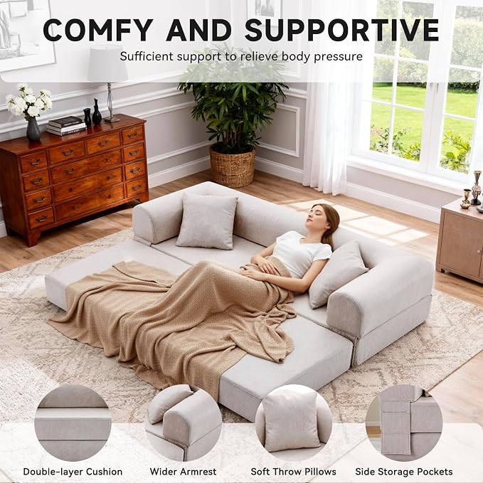78.5" Convertible Sleeper Sofa Bed, Faux Leather Folding Floor Sofa - Image 4