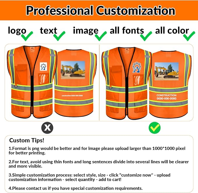 BeautyWill Custom Safety Vest Logo Class 2 High Visibility Reflevtive Vest - Image 2