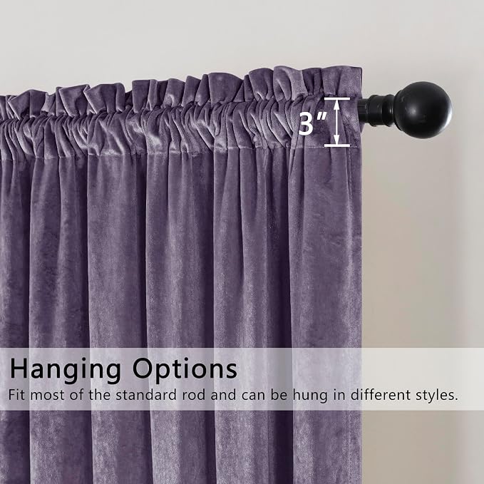 SMILETIME Lilac Purple Crushed Velvet Curtains 52x96inch Rod Pocket Luxurious - Image 2