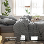 MooMee Striped Duvet Cover Set 100% Washed Cotton Linen Like Textured - Image 2
