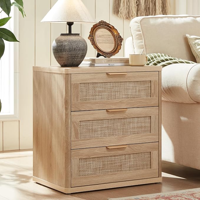LEYAOYAO Rattan Dresser and Nightstand Set of 2, Boho Wood Dresser - Image 9