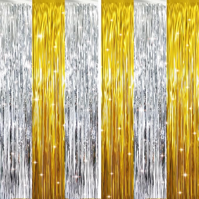 GOER 6.4 ft x 8.2 ft Metallic Tinsel Foil Fringe Curtains Party Backdrop Party by GOER