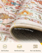 Area Rugs 6'x9' Washable Non-Slip, Floral Vintage Distress Print Pattern - Image 5