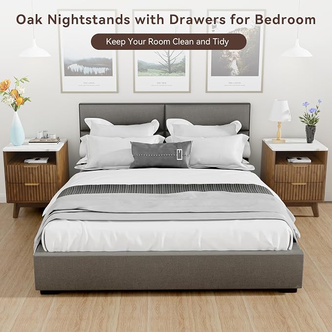 Fluted Nightstand with 2 Drawers, Open Storage Shelf, Curved Edge Bedside Table - Image 7