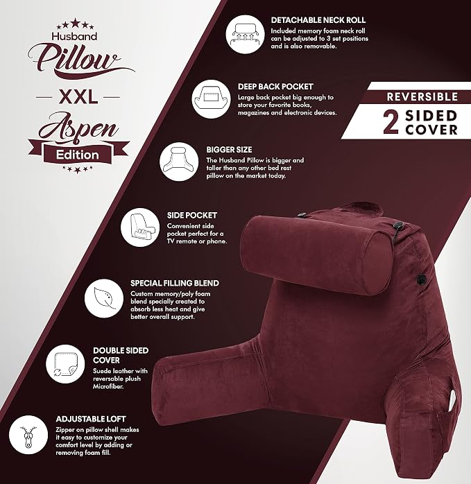 Husband Pillow XXL Aspen Edition, Adult Reading Sit Up Bed Rest Pillow - Image 5