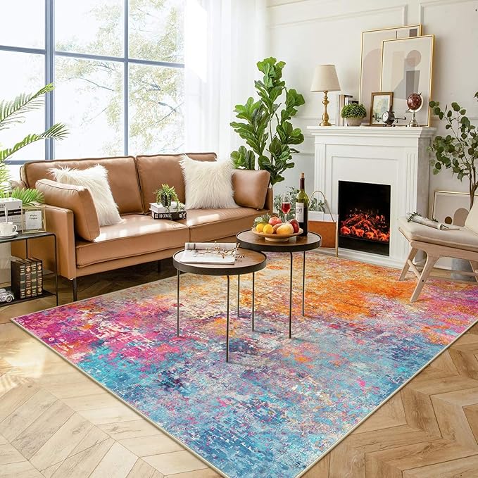 Lahome Modern Abstract Washable Living Room Rug, Colorful 8x10 Area Rugs by Lahome