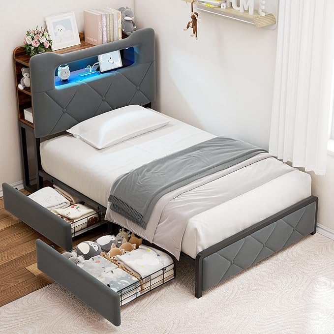 Twin Upholstered LED Bed Frame by JOCOEVOL