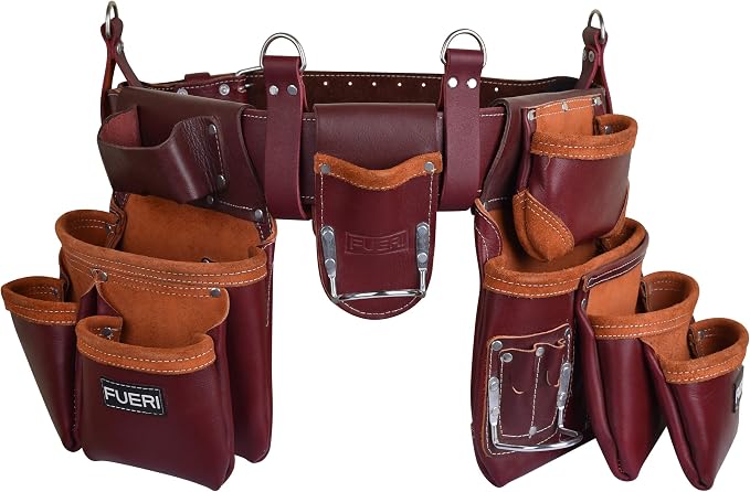 Heavy Duty 19 Pocket Leather Tool Belt Multipurpose Pockets Work Organizer - Image 8