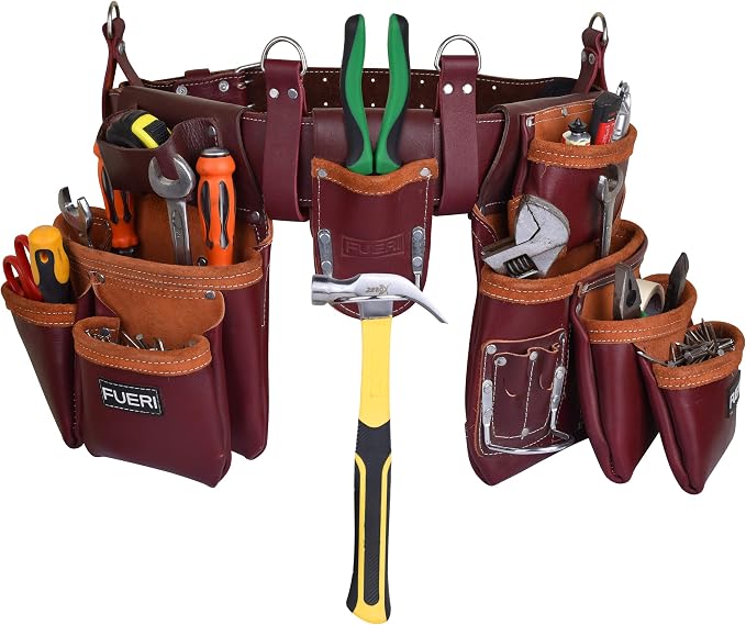 Heavy Duty 19 Pocket Leather Tool Belt Multipurpose Pockets Work Organizer - Image 2