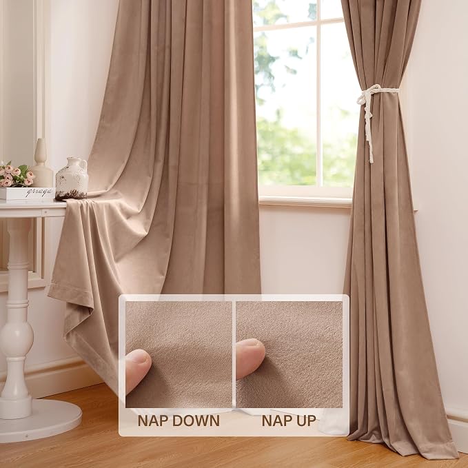 StangH Velvet Doorway Curtains for Nursery Bedroom Blush Beige Rod Pocket - Image 4