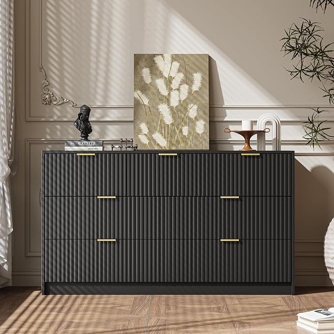 Black 7 Drawer Dresser for Bedroom, 55.9" Wide Modern Fluted Dresser - Image 5