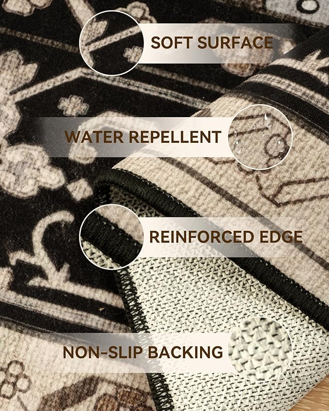Area Rugs 7ft Washable Non-Slip, Floral Vintage Distress Print Pattern - Image 2