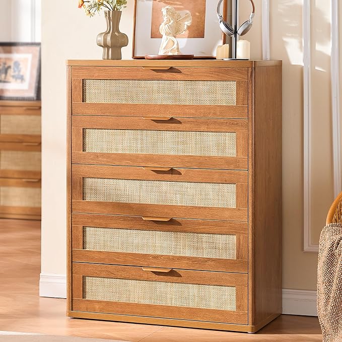 LEYAOYAO Rattan Dresser and Nightstand Sets 3, Boho Wood Dresser - Image 6