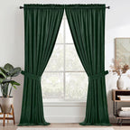 StangH Dark Green Curtains Blackout Thermal Insulated Velvet Drapes Rod Pocket - Image 2