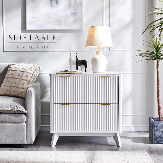 T4TREAM Modern Fluted Wood Night Stand, Side Tables Bedroom, End Table - Image 8