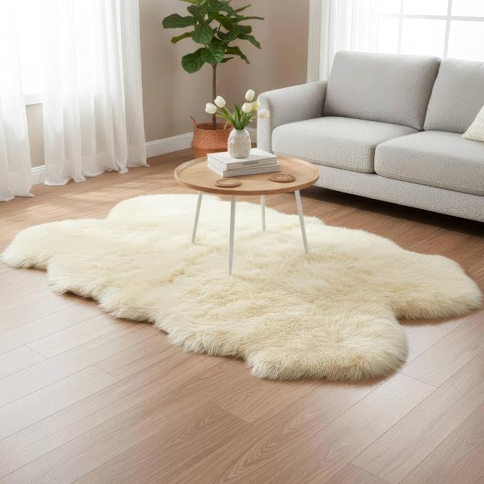 Premium Genuine Sheepskin Rug 4x6 ft, Real Fluffy Quad Pelt, Natural Fluffy Fur - Image 8