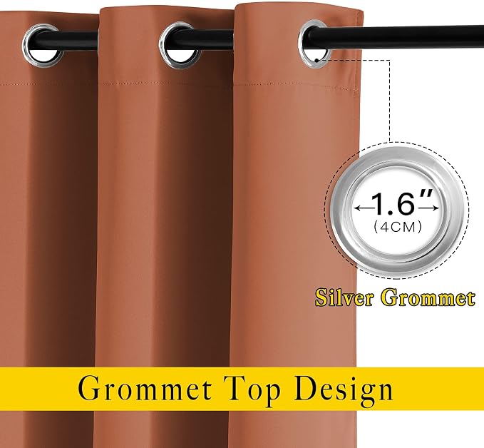 NICETOWN Burnt Orange Window Treatments 66 inch Length 2 Panels Set, Grommet - Image 2